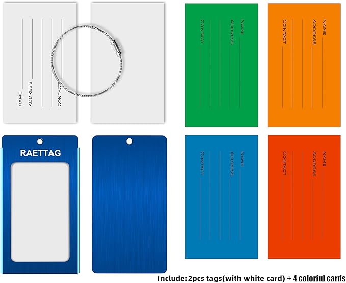 Luggage Tags Metal Suitcase Tags Travel Bag ID Identifier Luggage Tag (2Pack - Blue)