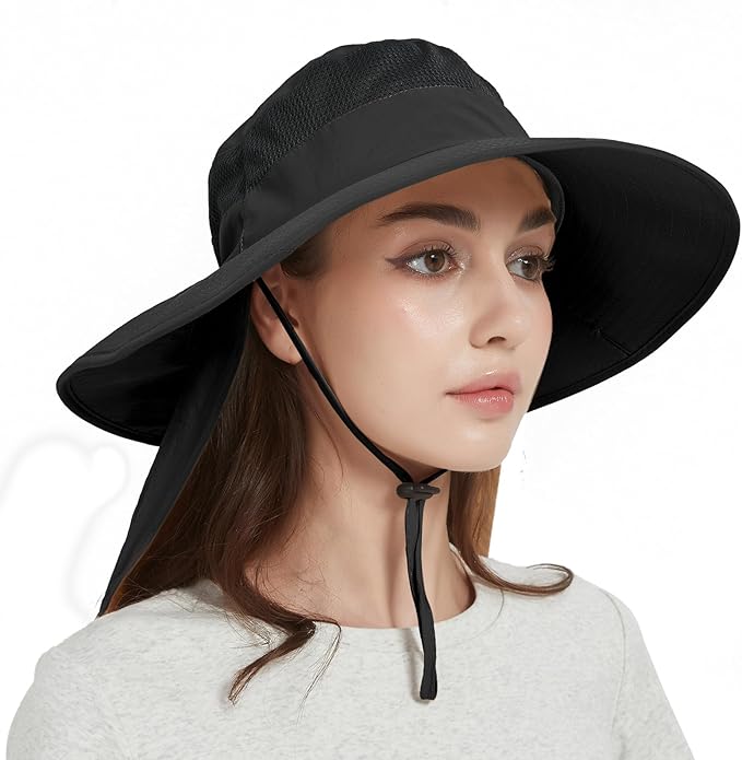 Fishing Hat Breathable Wide Brim Sun Hats with Neck Flap Bucket Hat Outdoor Safari Hat for Men Women UPF 50+ Sun Protection