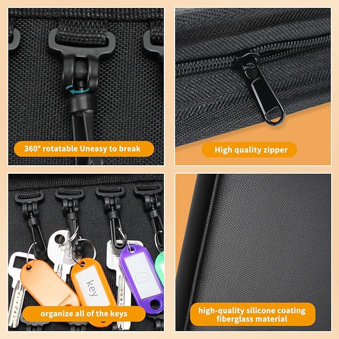Sdstone Portable Zippered Key Organizer, Fireproof Key Case with 12 Key Hooks and Tags,Waterproof Portable Key Storage for Rental Management Real Estate Sales Hotel Executives and Car Service