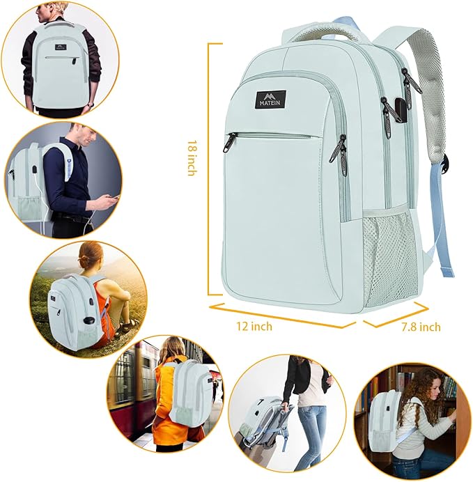 MATEIN Travel Laptop Backpack, Lightweight Anti Theft School Bookbag for Girls Boys and Students with USB Charging Port, Water Resistant 15.6 Inch Computer Bag Sturdy College Daypack Gift for Women
