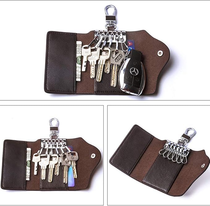 Contacts Car Key Case for Men and Women Small Leather Key Holder Key Cover with 6 KeyChains