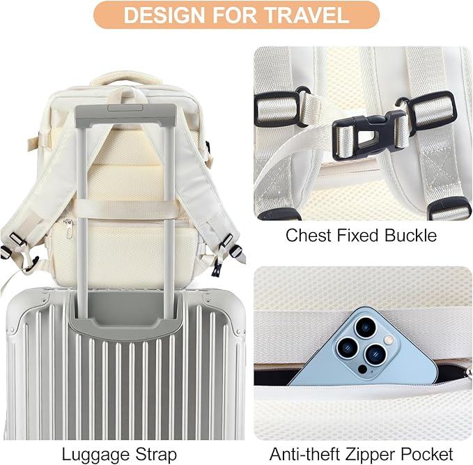 Travel Laptop Backpack with USB Charging Port Business Anti Theft Water Resistant Flight Approved Expandable Backpack (white)