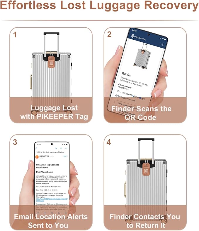 Smart Luggage Tags for Suitcases - Waterproof QR Code Bag Tags with Instant Location Alert, Self-Modifiable Info, Durable & Personalized Backpack Travel ID Tags, Hide Personal Details
