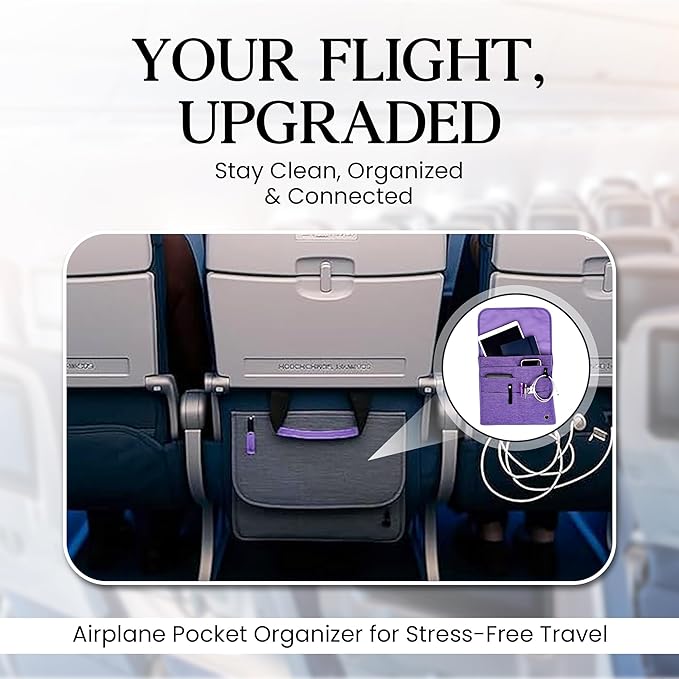 SO~MINE Airplane Pocket Organizer | Tray Table Cover | In Flight Seat Back Organizer Bag | Commuter Essential Travel Bag | Media Pouch For Flying | Travel Gift | Attaches To Luggage