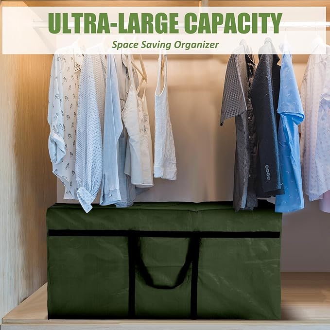 4 Pcs Large Moving Bags with Zipper and Handles Foldable Storage Duffle Bags Heavy Duty Extra Large Totes for College Dorm Travel Clothes Blankets Bedding Moving(96 Gallon,Green)
