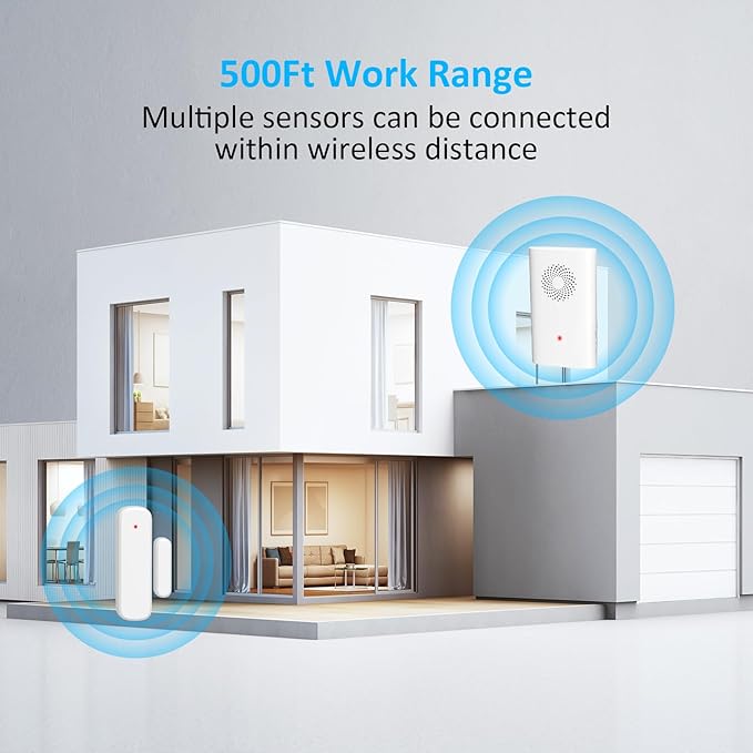 Wireless Door Chime, Door Open Sensor Alarm When Entry Business/Office/Store (500ft Range 51 Ringer Adjustable Volume) Home Alert Bell for Kid/Toddler Safety, 2 Receivers +2 Sensors