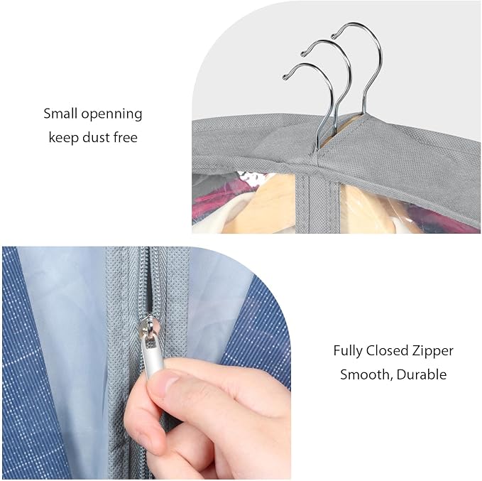 Zilink Luxury Breathable Fur Coat Storage Bags 60" Dress Bags for Gowns Long Mink Coat Garment Bag with 4" Gussted Wrinkle Free for Leather Jacket Fur Coats Puffy Dress Storage, Set of 4