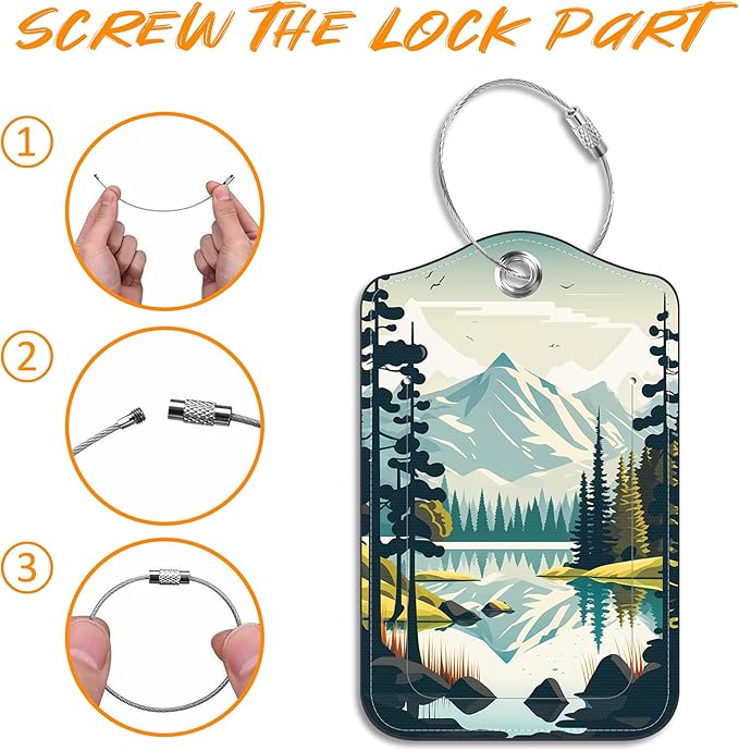 Mesmerizing Mountain Lake Scenery Luggage Tag for Suitcase 2 Pack Leather Luggage Tag with Privacy Flap Name ID Label and Metal Loop for Women Men Travel