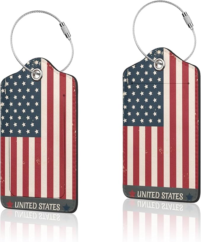 2 Pack Luggage Tag for Suitcase, Cute Unique Leather Suitcase Tags Identifiers with Privacy Name Address Labels & Durable Steel Loop for Women Men Travel
