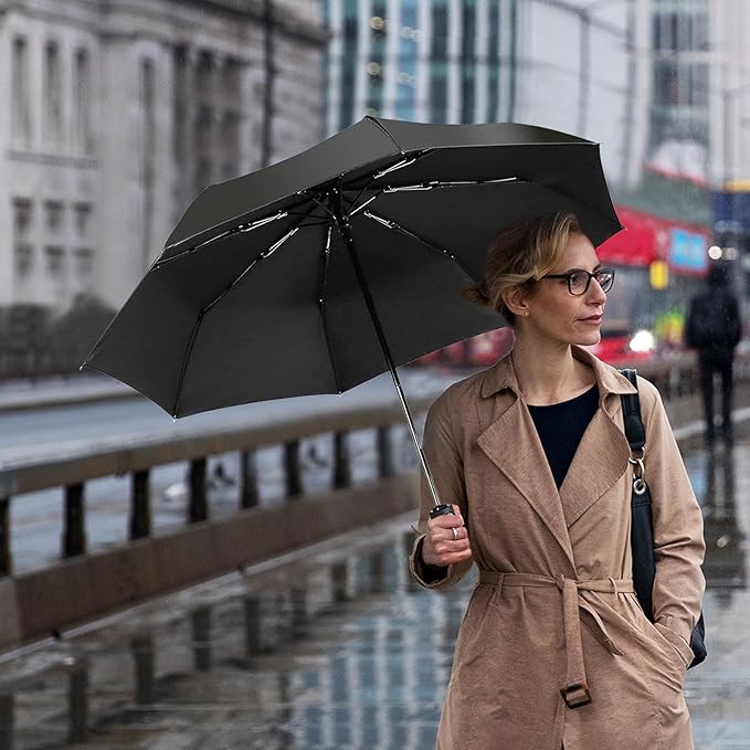 LLanxiry Compact Travel Umbrella, Mini Windproof Umbrellas for Rain & Sun, Small Lightweight Outdoor UV Umbrella, Portable Folding Umbrellas for Travel
