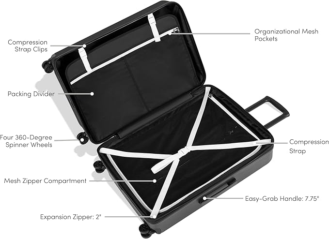Sherpani Meridian, 22 Inch Carry On Luggage Airline Approved, Rolling Hardside Suitcase 22x14x9, Travel Luggage for Women, Expandable Suitcase, Travel Gift (Black)