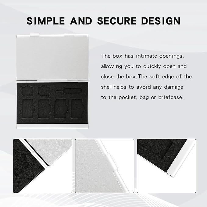 Aluminum SIM Card Case, 19Slots Ultrathin SIM Card Holder, Fit for 4 SIM Card, 14 Micro sim Card and 1 Cell Phone Eject Pin Slots, Silver