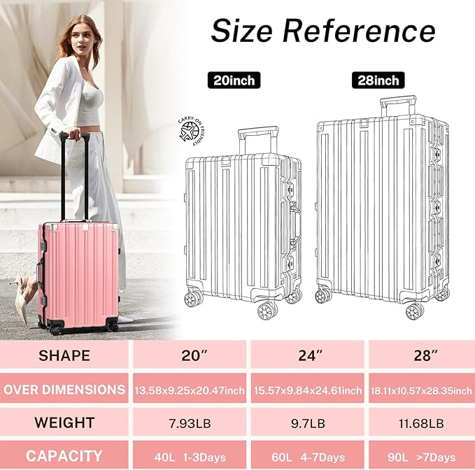 Krute Luggage 28 Inch Aluminum Frame Luggages TSA Lock No Zipper Checked Suitcase with Spinner Wheels Hardshell Lightweight PC+ABS Large Suit Case