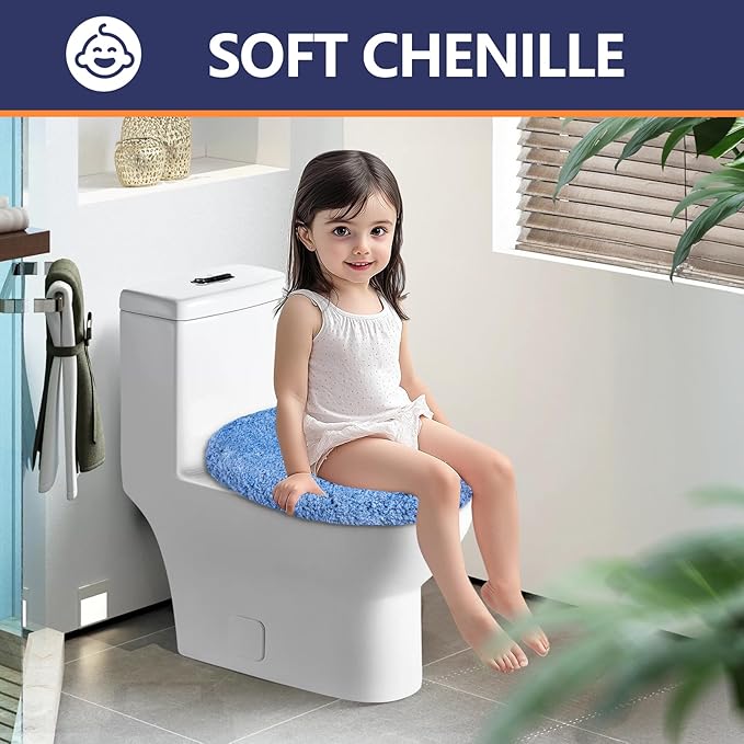 Microfiber Elongated Toilet Seat Cover 19.5"x 15" Machine Washable Solid Toilet Lid Cover Adjustable Rubber Backing Fits Most 18-19.5" L x 14-16" W Elongated Toilet Seat