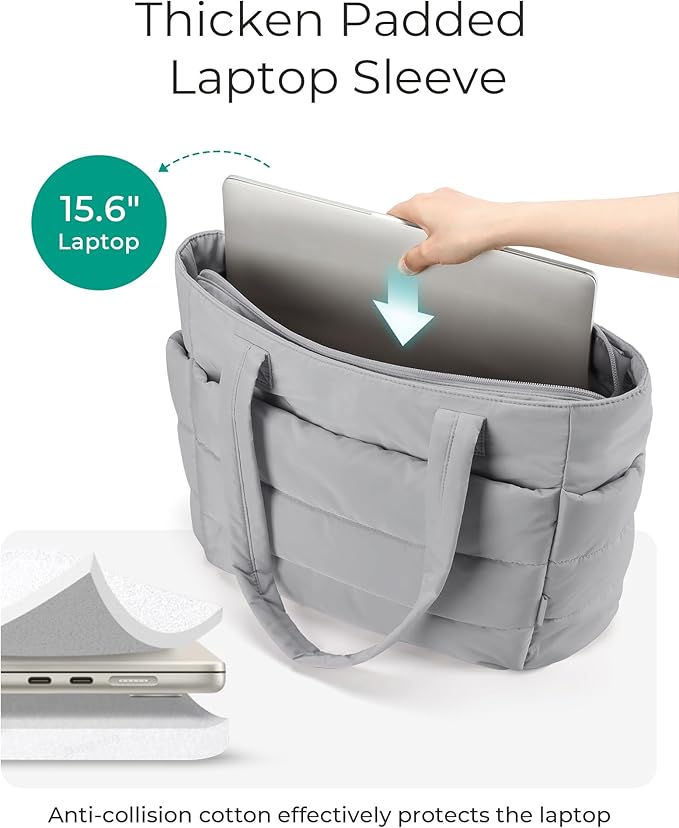 BAGSMART Tote Bag for Women, Lightweight Puffy Tote Bag with Compartments Shoulder Bag Handbag for Travel, Work, Gym,