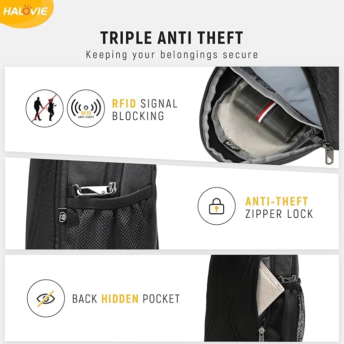 HALOVIE Anti Theft Crossbody Sling Bag RFID Travel Sling Backpack Lightweight Hiking Shoulder Chest Bag for Walking Work