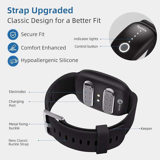 EmeTerm Fashion Anti-Nausea Wristband Relieve Morning Motion Travel Sickness Rechargeable Drug Free Bands Without Side Effects - Extra 2pack Conductive Gel (Jet Black - Extra 2pack Conductive Gel)