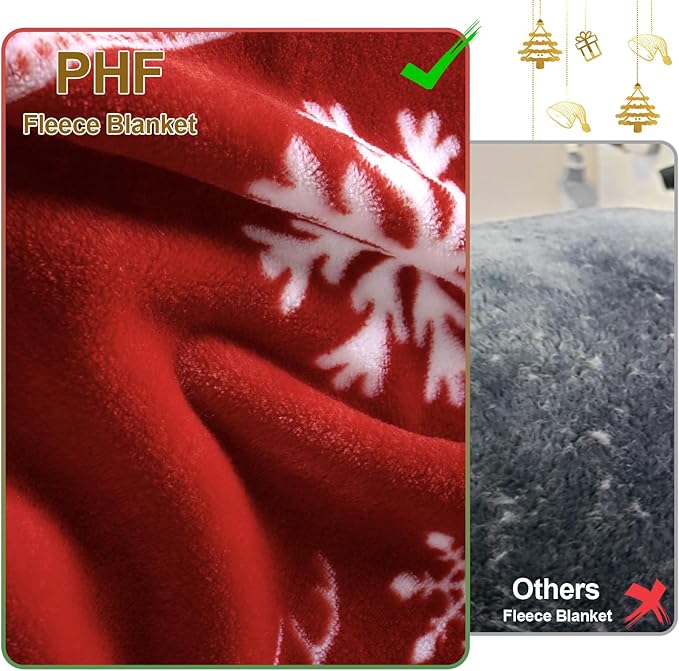 PHF Printed Fleece Blanket Twin Size, No Shed No Pilling Ultra Soft Plush Cozy Xmas Prints Theme Home Décor Flannel Blanket for Bed, Sofa, Couch and Gift, 66" x 90", Reindeer and Trees, Red