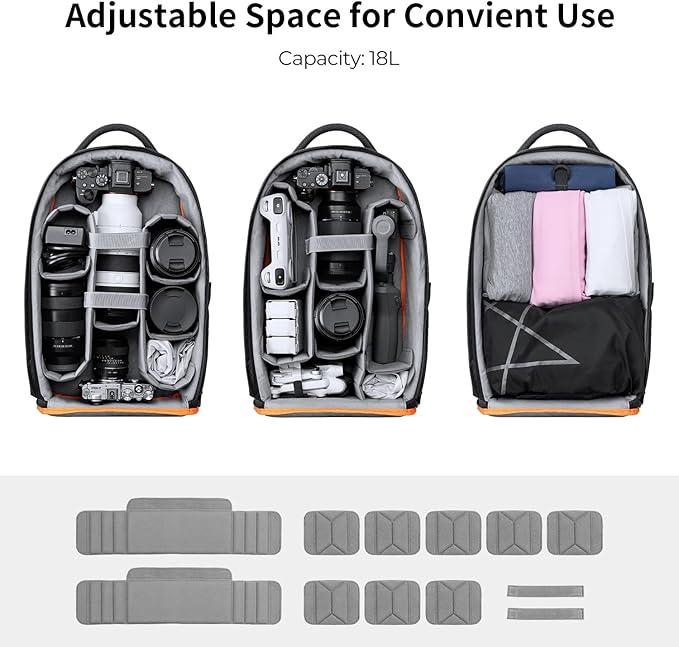 K&F Concept Camera Backpack for Photographers Large Waterproof Photography Camera Bag with Laptop/Tripod Compartment for Men Women Black Orange