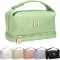 Gifts for Women 40s, Personalized Makeup Bag with Handle, Initial Double Layer Cosmetic Bag with Makeup Brush Organizer, Cute Cosmetic Pouch for Women, Gifts for Friends Female Mom