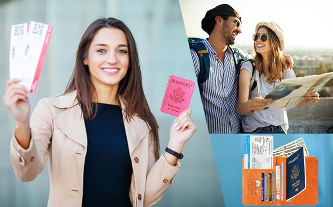 Passport Holder Cover Wallet Travel Essentials RFID Blocking Leather Card Case International Must Haves Travel Accessories for Women Men(113#Brown)