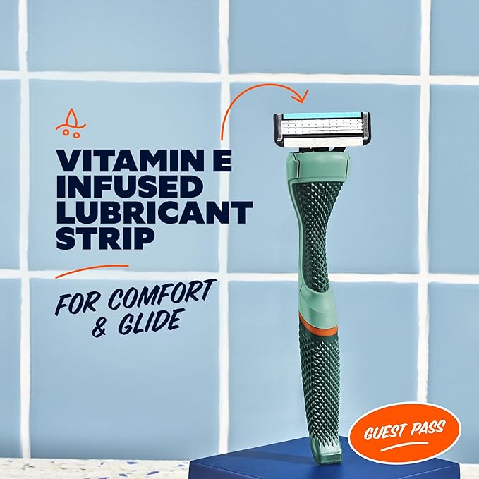 Dollar Shave Club | The Guest Pass Shave Set | 2 Swift Rinse Refill Cartridges, 1 Handle (Green), 1 Razor Cover, Razors for Men