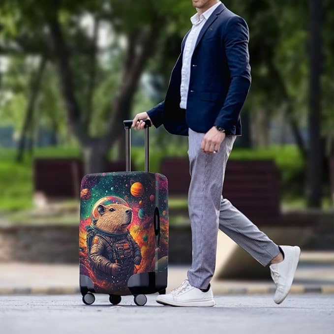Cute Capybara Suitcase Cover Fit 22-25 Inch Anti-Scratch Washable Spandex Travel Luggage Covers for Suitcase Solar System Planet Travel Essential Baggage Case Protector