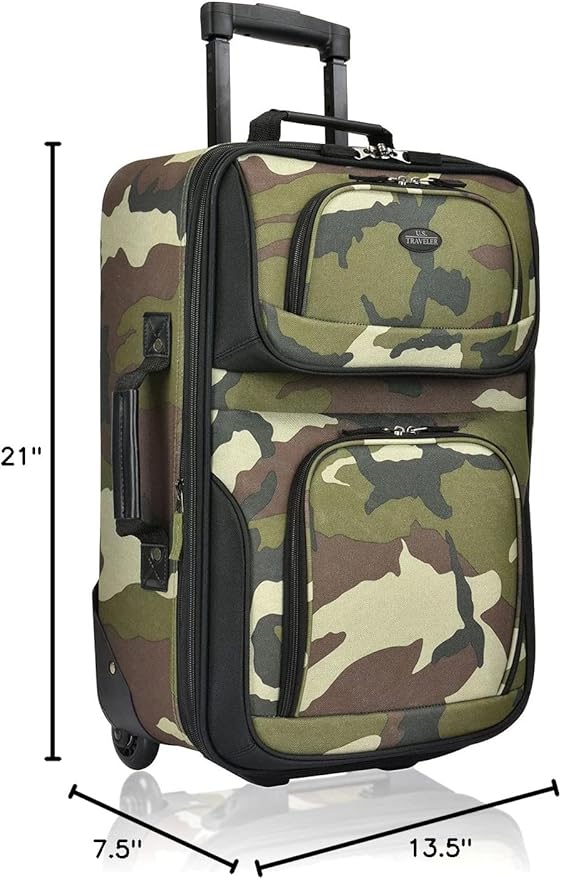 U.S. Traveler Lightweight Rolling 20" Carry On Luggage Softside Suitcase, Camouflage, 2 Wheel Single