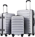 Coolife Luggage Suitcase Carry-on Spinner TSA Lock USB Port Expandable (only 28’’) Lightweight Hardside Luggage (Silver, 3 piece set)