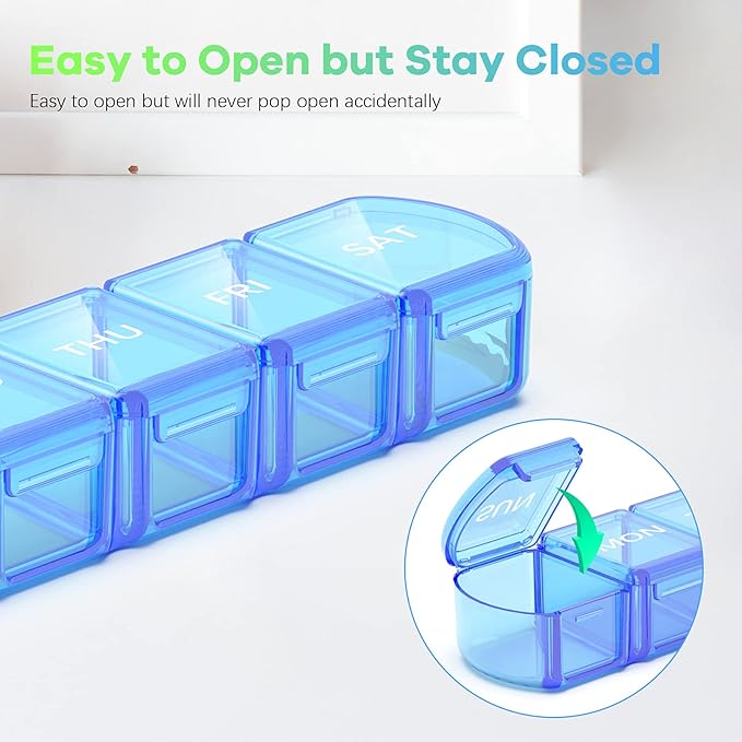 Extra Large Pill Organizer 2 Pack, XL Pill Box 7 Day, Weekly Pill Case with Large Capacity, Jumbo Organizer, BPA Free (Blue+Green)