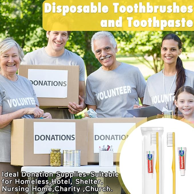 HOFASON Disposable Toothbrushes with Toothpaste Pack of 1000, Yellow Hollow Travel Toothbrush Set with 5g Toothpaste Individually Wrapped Toothpaste Bulk for Homeless, Nursing Home, Shelter, Hotel
