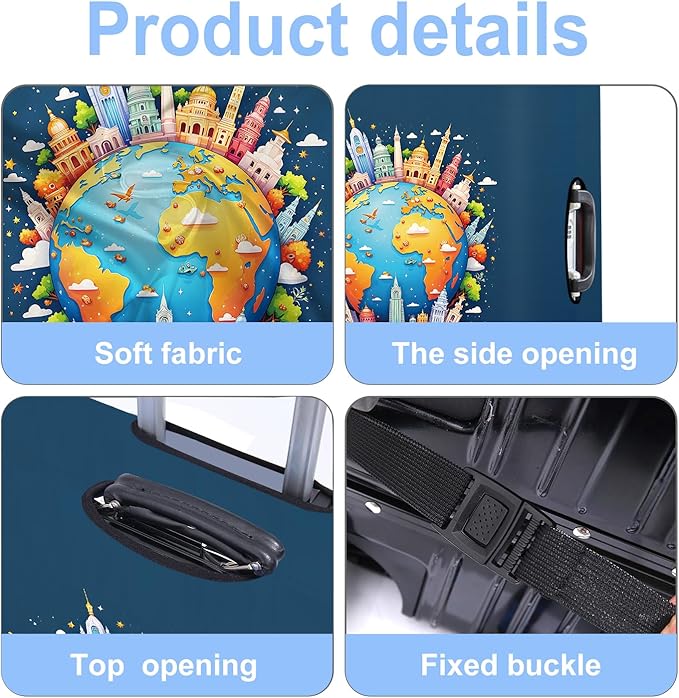 Luggage Cover Washable Suitcase Protector Anti-Scratch,Stretchable Fit for 20-34Inch Luggage Durable Travel Bag Cover with Zipper Closure (Earth, S(fits 20-22inch suitcase))