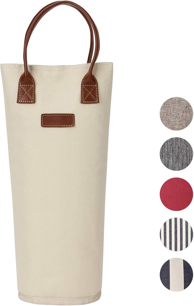 ZORMY Single Bottle Insulated Wine Tote, 1 Bottle Wine Carrier Bag Padded Wine Cooler Perfect Wine Lover's or Wedding Gift-White