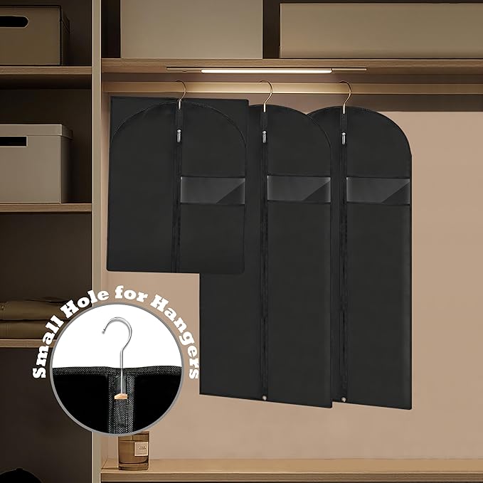 Garment Bags for Hanging Clothes, 45'' Suit Bag Cover for Storage and Travel, Dress Bags for Gowns Long, 2 Pack (Black)