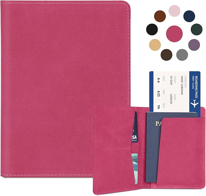 Real Leather Passport Holder for Women Men Travel, Handmade Passport Wallet, Passport Cover Case, Travel Must Haves Travel Essentials Accessories Birthday Gifts (Crazy Horse, Rose Red)