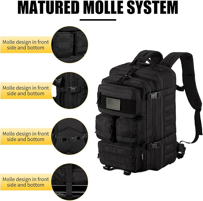 Tactical Backpack for Men, 40/50L Expandable Military Backpack, Waterproof MOLLE Hiking & Camping Rucksack, Assault Pack & Bug Out Bag for Outdoor, Work Backpack