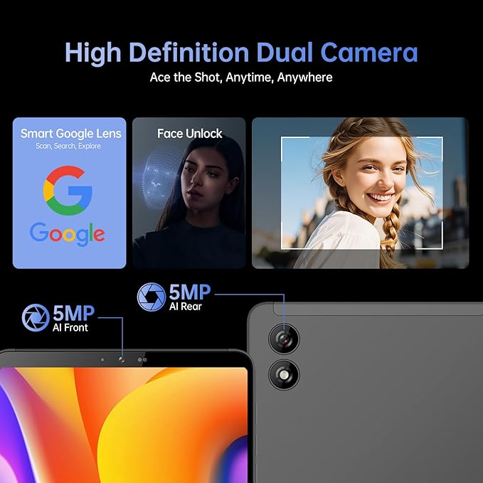 Android Tablet, 10.1 inch Android 14 Snapdragon 685 Processor, 12GB RAM 128GB ROM 1200*1920 IPS HD Touchscreen, 2.4G+5G Wi-Fi 6500mAh Battery Powerful Performance Tablet, 5MP+5MP Dual Cameras