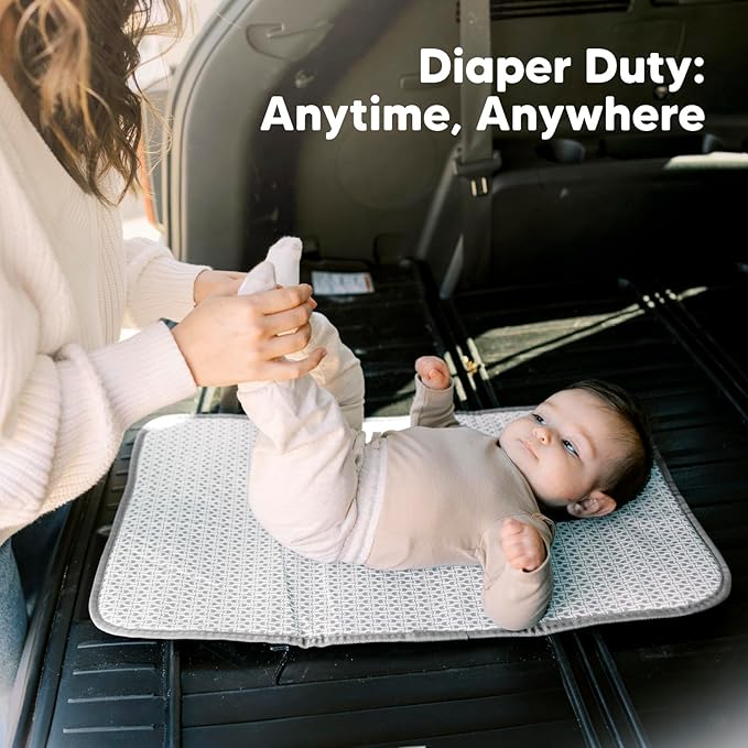 KeaBabies Portable Diaper Changing Pad, Easy Wipe Clean - Foldable Waterproof Baby Changing Mat for Diaper Bag, Compact, Lightweight,25x13 Baby Changer Travel Essential,Machine Washable(Classic Gray)