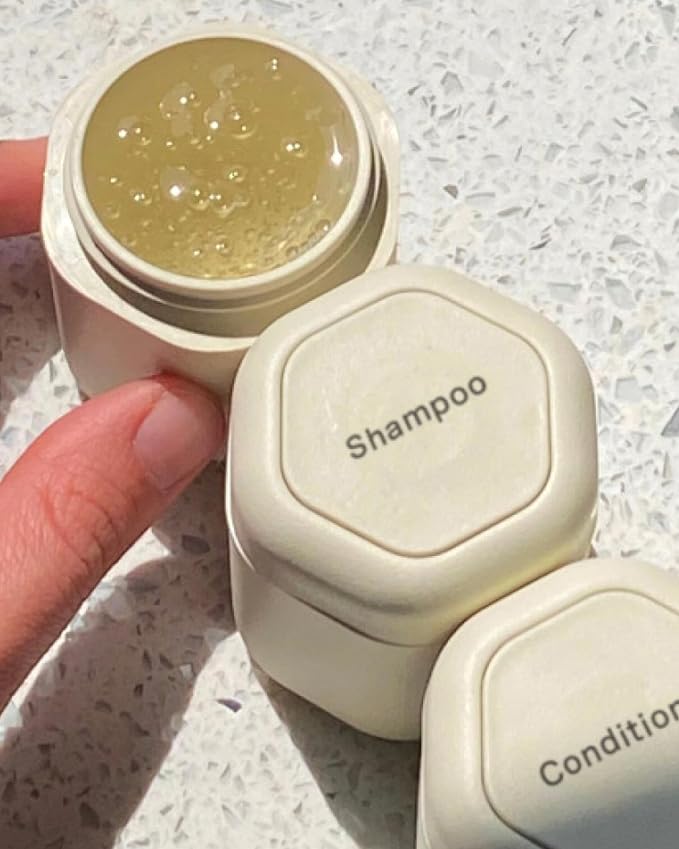 Cadence Travel Containers Haircare Capsule Set - Magnetic Containers with Lids,Carry On Travel Essentials For Women/Men - 3 Flex Mediums (1.32oz) - Shampoo, Conditioner & Comb Icon Labels - Sand