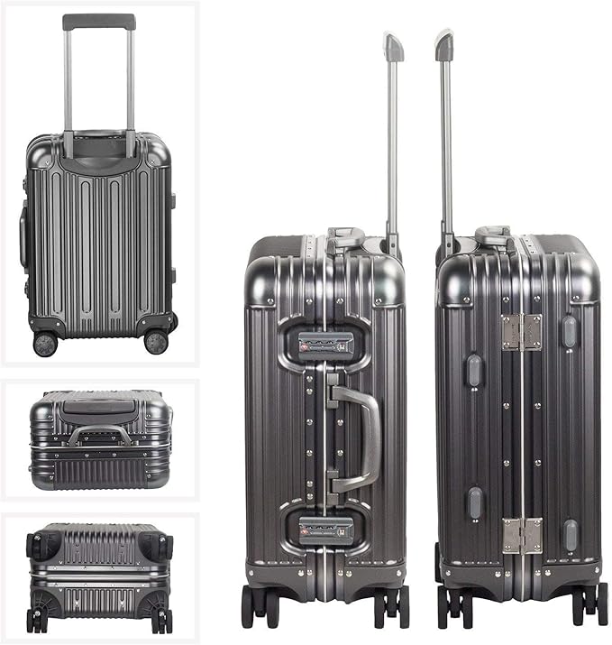 TRAVELKING All Aluminum Carry On Luggage with TSA Locks Fashion Cool Metal Hard Shell Spinner Suitcase (Grey, 20 Inch)