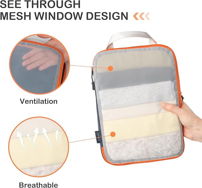 Cipway Mesh Compression Packing Cubes, Ultralight See Through Luggage Organizer Bags, Travel Essentials for Carry on Suitcase （3Pcs,Grey）