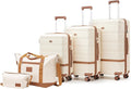 Luggage Sets 3 Piece with spinner wheels, PC+ABS Hard Shell Travel Luggage,Lightweight Carry-on suitcases with TSA Lock,YKK Zippers (beige)