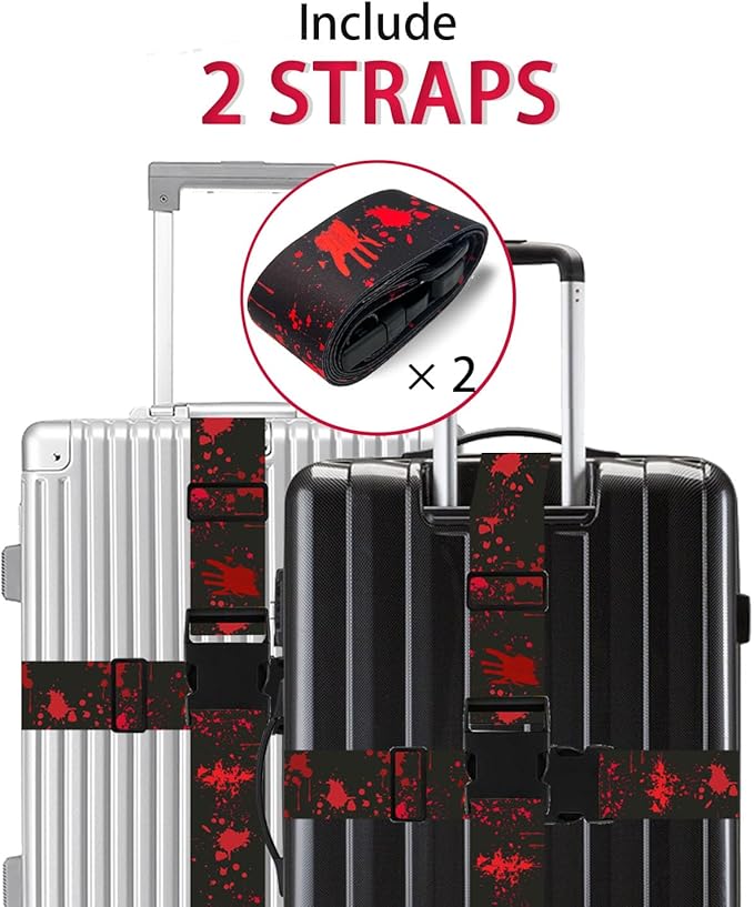 Horror Luggage Straps for Suitcases TSA Approved, Luggage Identifiers for Suitcase, Adjustable Suitcase Strap for Baggage Security with Cute Patten, Travel Necessary Accessories (2 Pack)