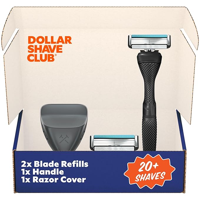 Dollar Shave Club | The Guest Pass Shave Set | 2 Swift Rinse Refill Cartridges, 1 Handle (Black), 1 Razor Cover, Razors for Men