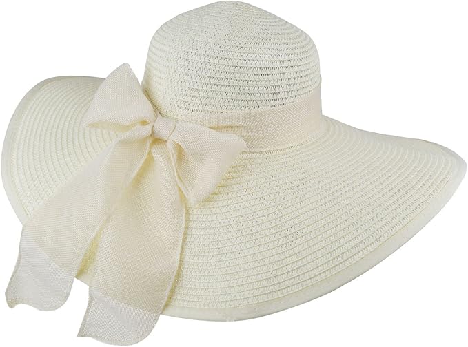 DRESHOW Beach Hats for Women Big Straw Wide Brim Summer Hat Floppy Foldable Roll up Cap Sun Hat UPF 50+