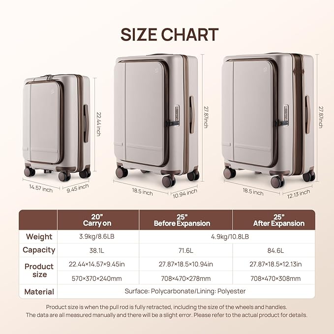 NINETYGO Carry On Luggage 22x14x9 Airline Approved, 20 Inch Suitcase with Front Compartment & Cup Holder, Coffee-Infused PC Hard Shell, Eco-Friendly, TSA Lock, 360° Spinner Wheels (Americaco)