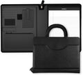 POPRUN Portfolio Binder with Zipper, Leather Padfolio Document Organizer with Storage, Professional Business Briefcase ideal for Meeting Presentation Work-Includes 50 Sheet Writing Pad, Black