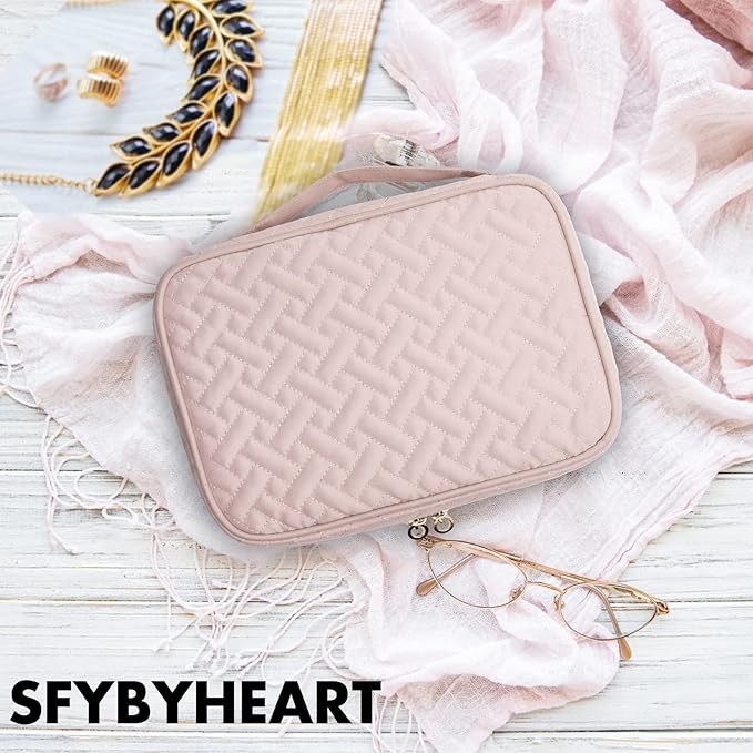 SFYBYHEART Travel Jewelry Organizer Case, Jewelry Travel Bags for Women, Large Capacity Travel Jewelry Case for Tangle-Free Earrings, Necklaces, Rings Storage, Travel Accessories, Pink.…
