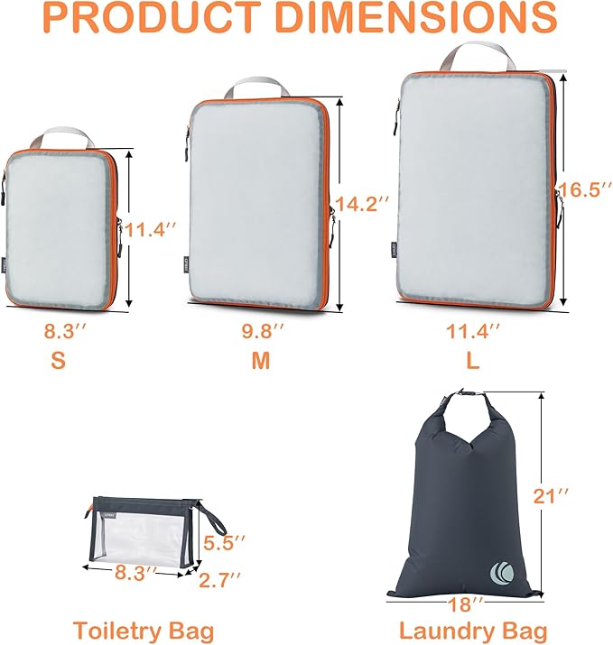 Cipway Compression Packing Cubes, See Through Mesh Luggage Organizer Bags, Travel Essentials for Carry on Suitcase with Laundry Bag and Clear Toiletries Bag（6Pcs,Grey）