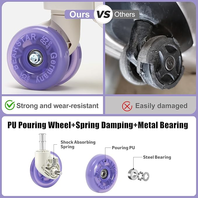 Aluminium Frame Carry on Luggage with Smooth Jelly Wheels, Hardside Zipperless Rolling Suitcase with TSA Lock (WhitePurple, 21-Inch)